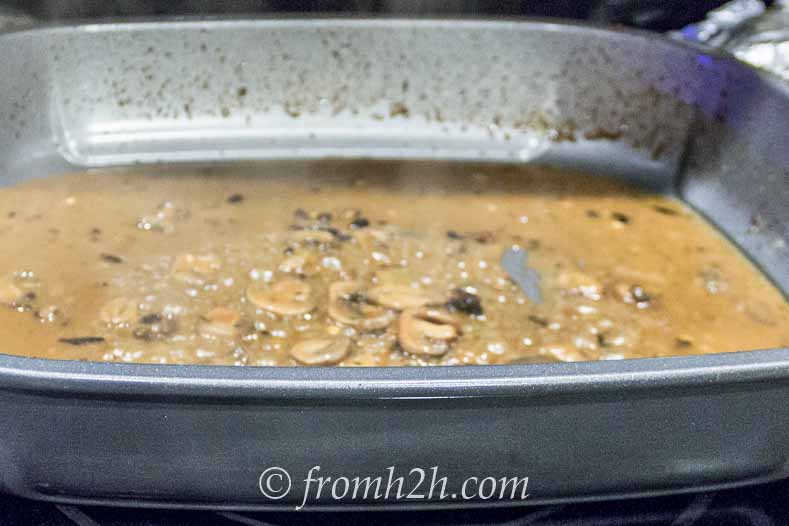 Gravy in the roasting pan