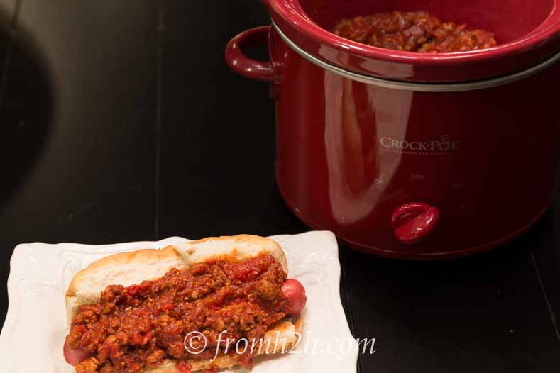 This turkey chili is great on hot dogs