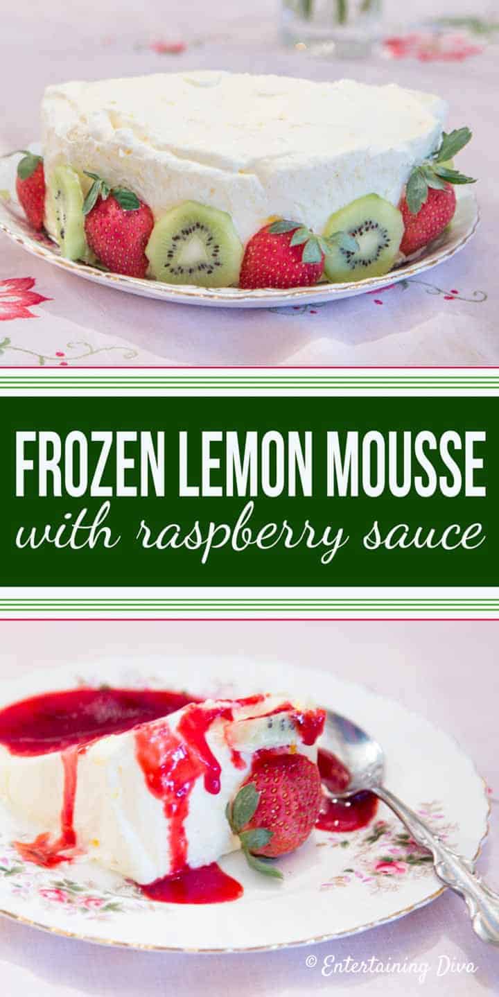 Frozen lemon mousse with raspberry sauce