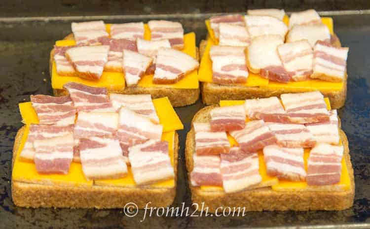 Layer bacon on top of the cheese
