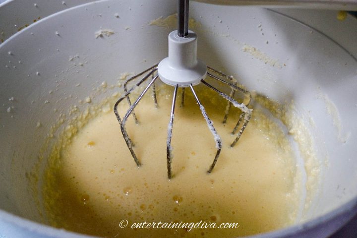 Christmas fruit cake batter in the mixing bowl
