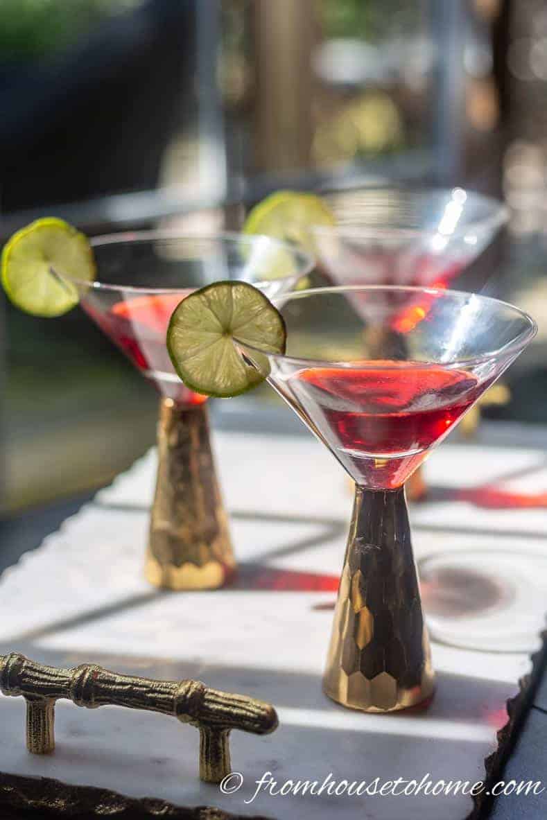 Cosmopolitan jello shots in martini glasses