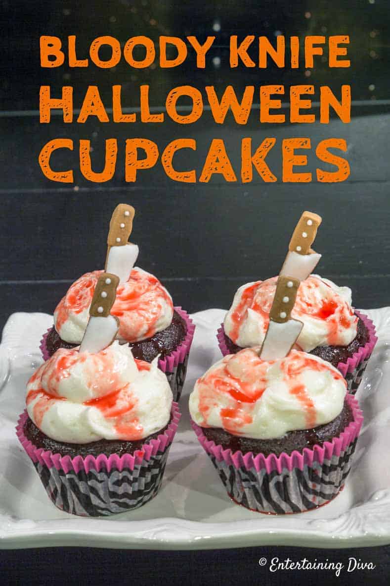 Bloody knife Halloween cupcakes
