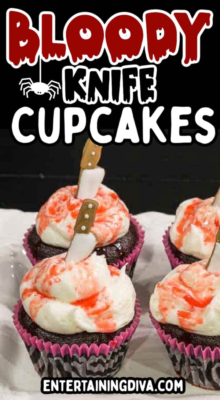 bloody knife halloween cupcakes