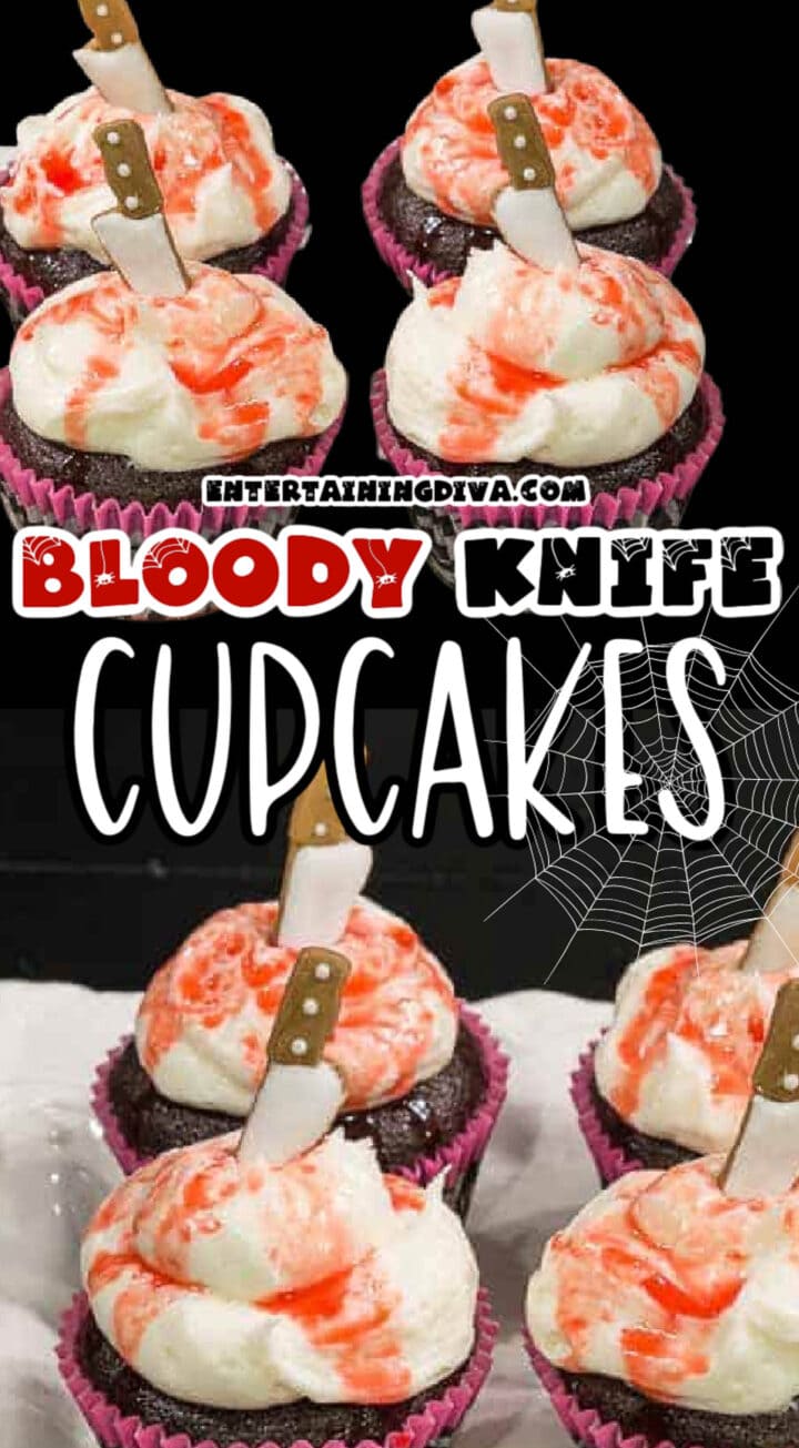 bloody knife halloween cupcakes