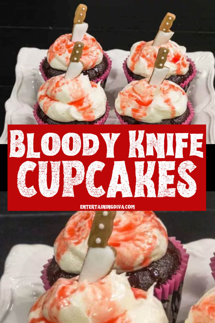 easy bloody knife Halloween cupcakes recipe
