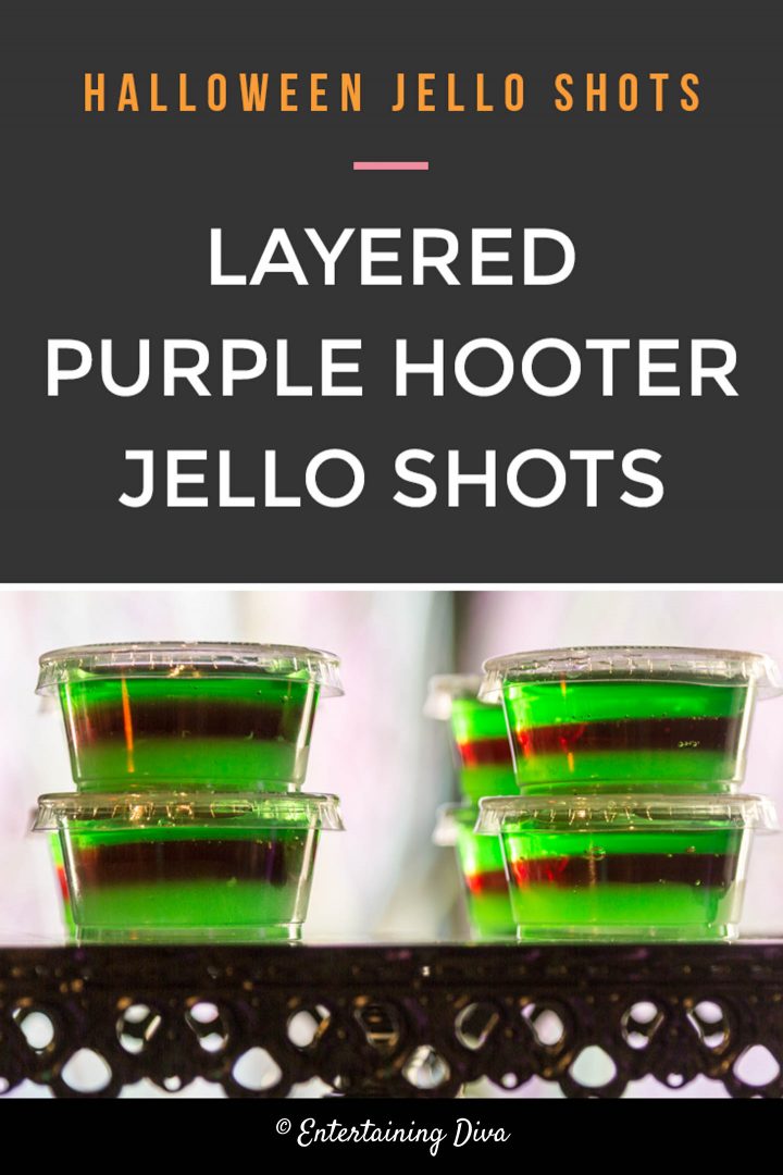 Halloween layered purple hooter jello shots