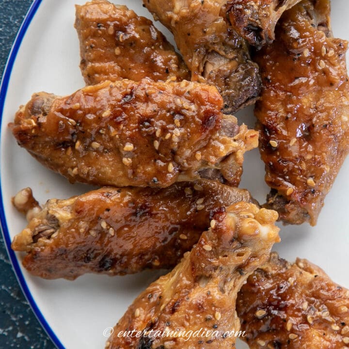 overhead view of oyster sauce baked chicken wings