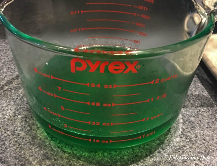 Lime jello mixed with hot water