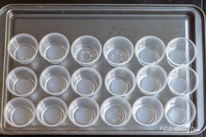 Jello shot cups on cookie sheet