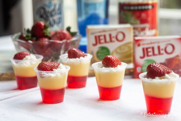Strawberries and cream layered jello shots recipe