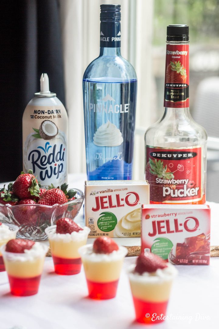 Strawberries and Cream layered jello shots ingredients