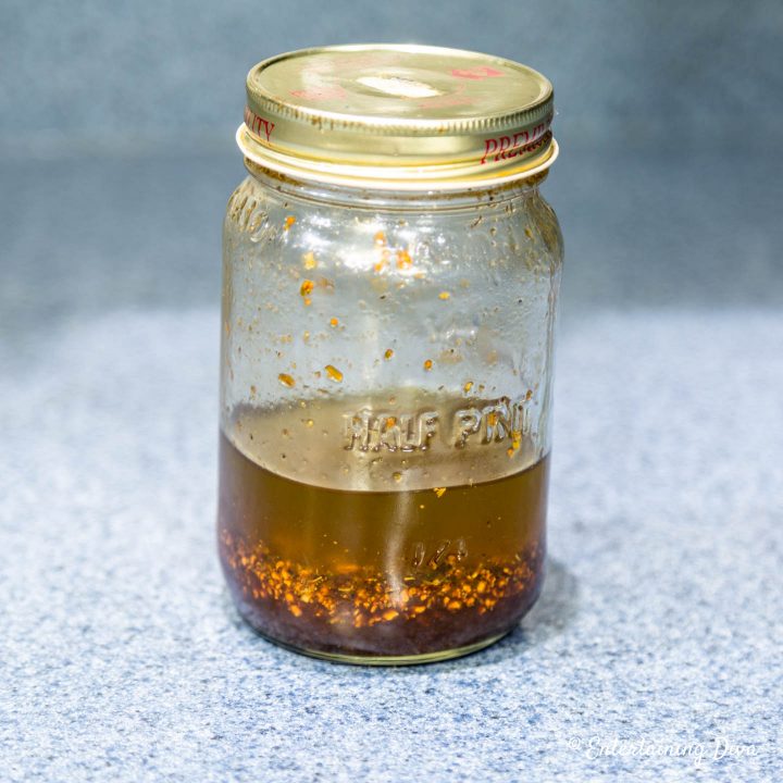 Homemade balsamic vinaigrette dressing in a mason jar