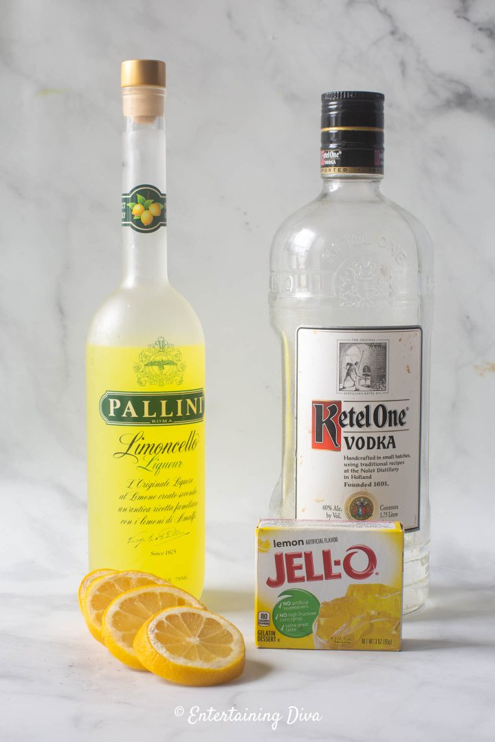 Lemon drop jello shot recipe ingredients - vodka, Limoncello, lemons and lemon jello
