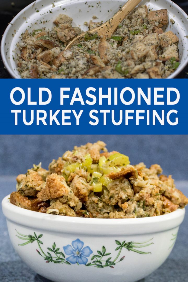 old fashioned turkey stuffing in a bowl