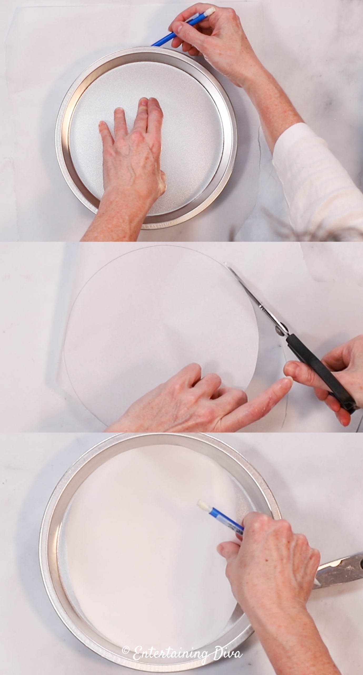 Cut out the parchment paper to fit the cake pan