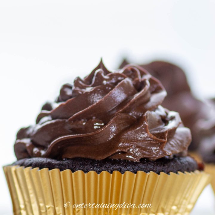 chocolate frosting on a cupcake