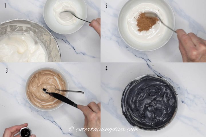 Steps to make black royal icing