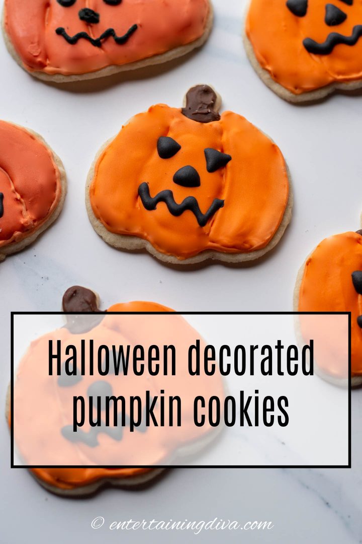 Halloween decorated pumpkin sugar cookies