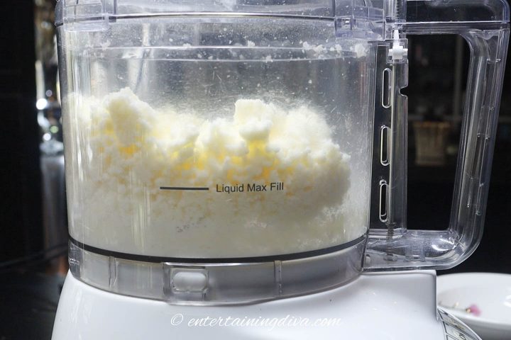 cookie dough being processed in food processor