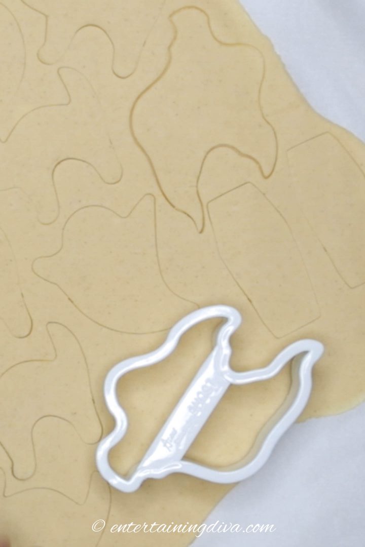 ghost cookie cutter on cookie dough