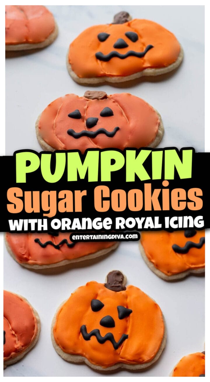 pumpkin sugar cookies with orange royal icing