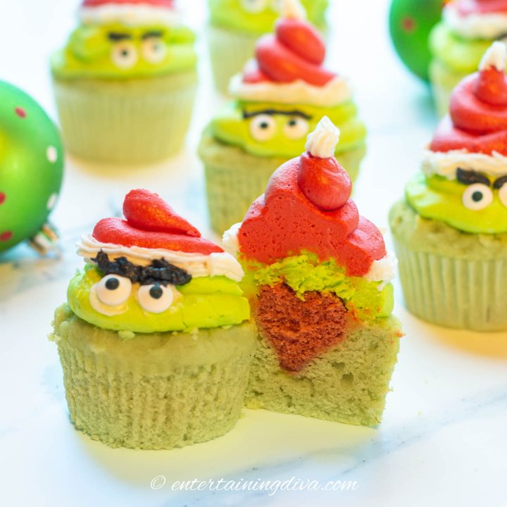 grinch cupcakes with a heart inside