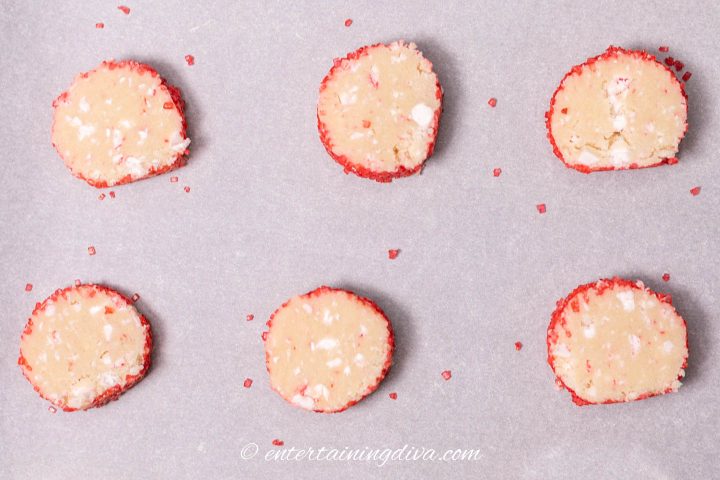 The peppermint cookies on a cookie sheet