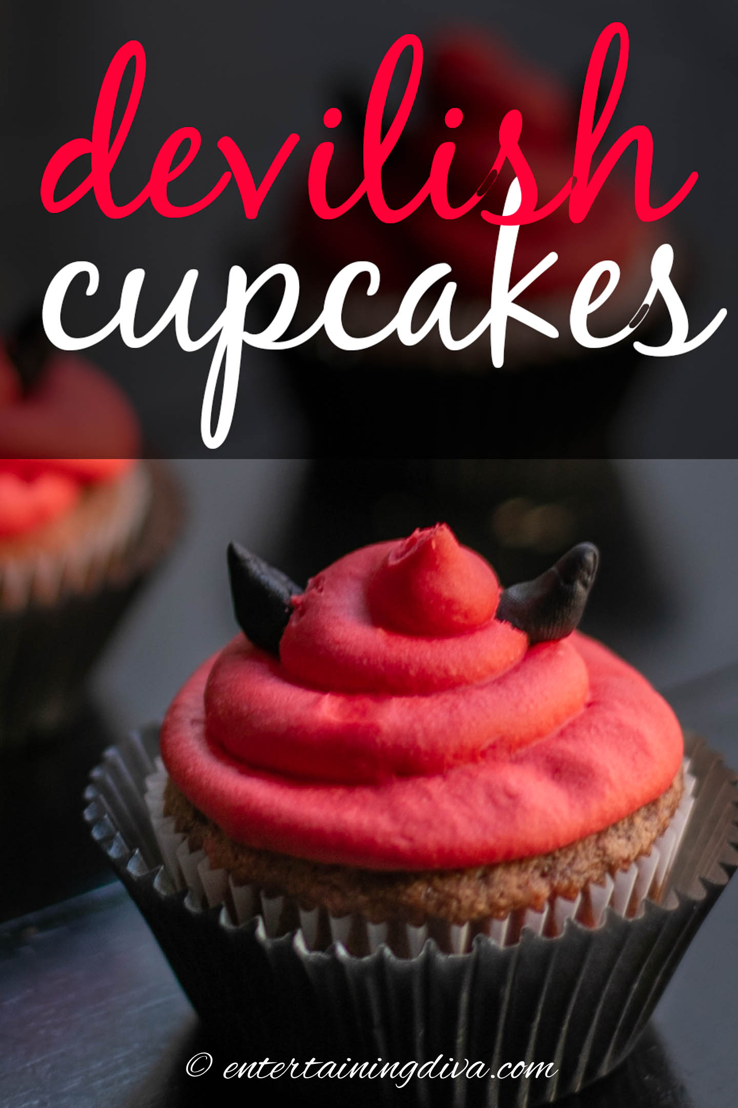 devilish red velvet Halloween cupcakes