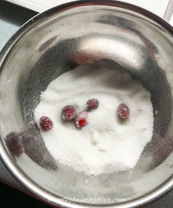 cranberries and sugar in a bowl