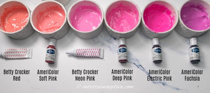 Various colors of dark pink royal icing