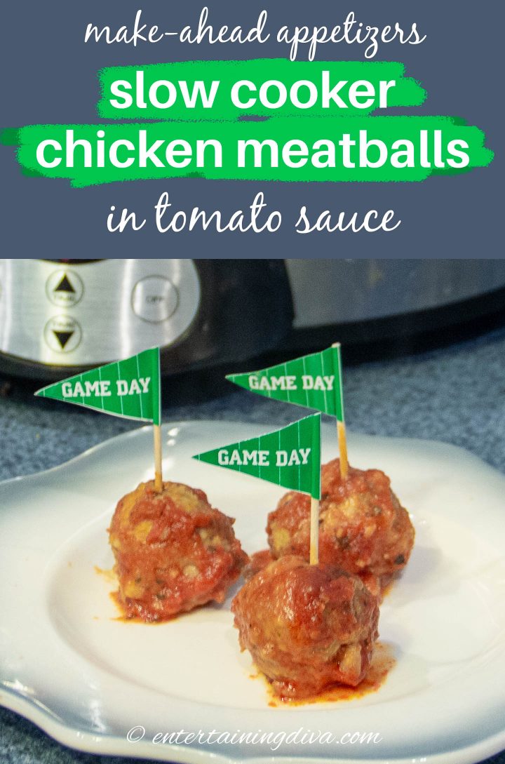make-ahead slow cooker chicken meatballs in tomato sauce