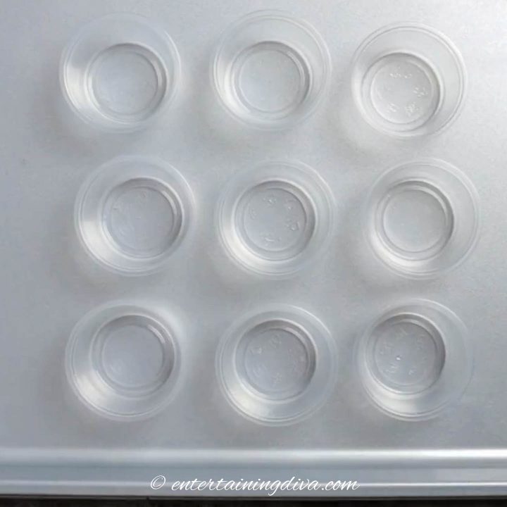 Top view of plastic cups for jello shots