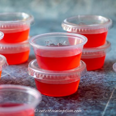 A stack of watermelon jello shots