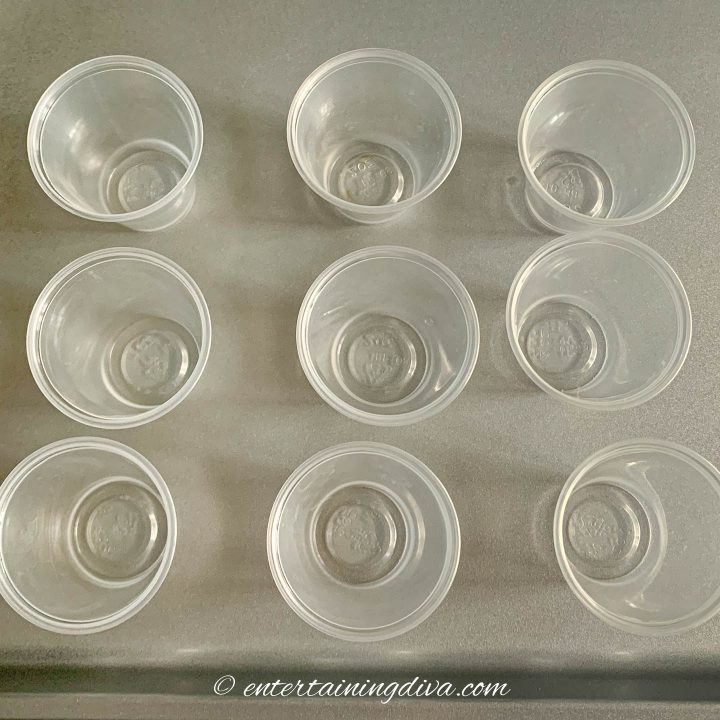 Top view of empty cups for jello shots