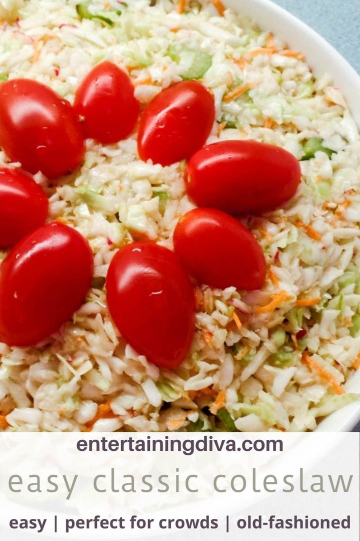 coleslaw garnished with cherry tomatoes