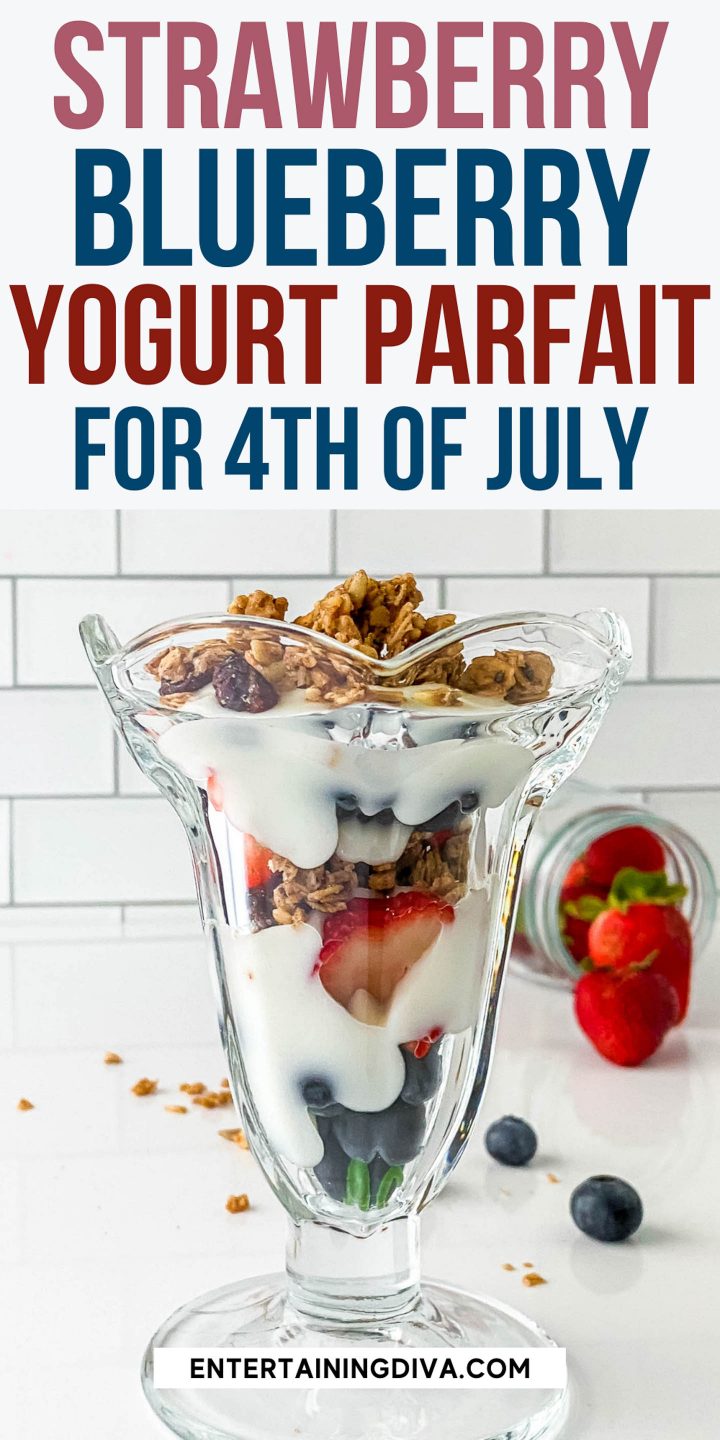 Strawberry blueberry yogurt parfait for 4th of July