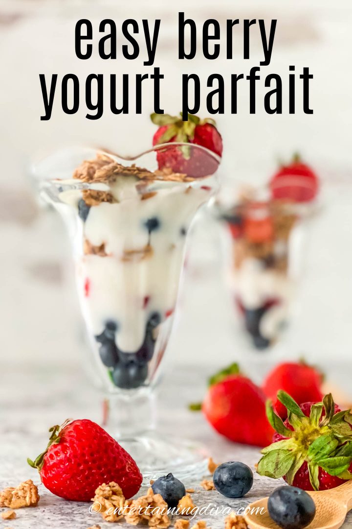 easy berry yogurt parfait in a tall glass