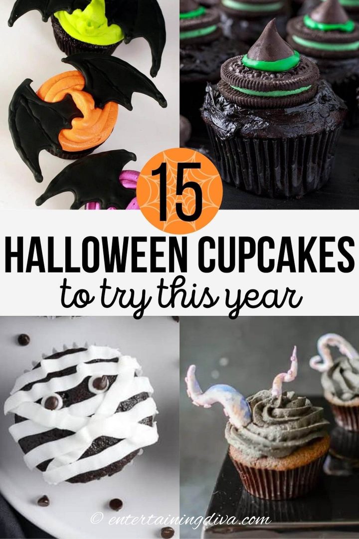 Bat wing cupcakes, witch hat cupcakes, vegan mummy cupcakes and tentacle cupcakes