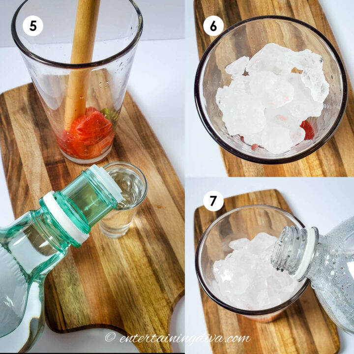How to add rum, ice and club soda to the glass