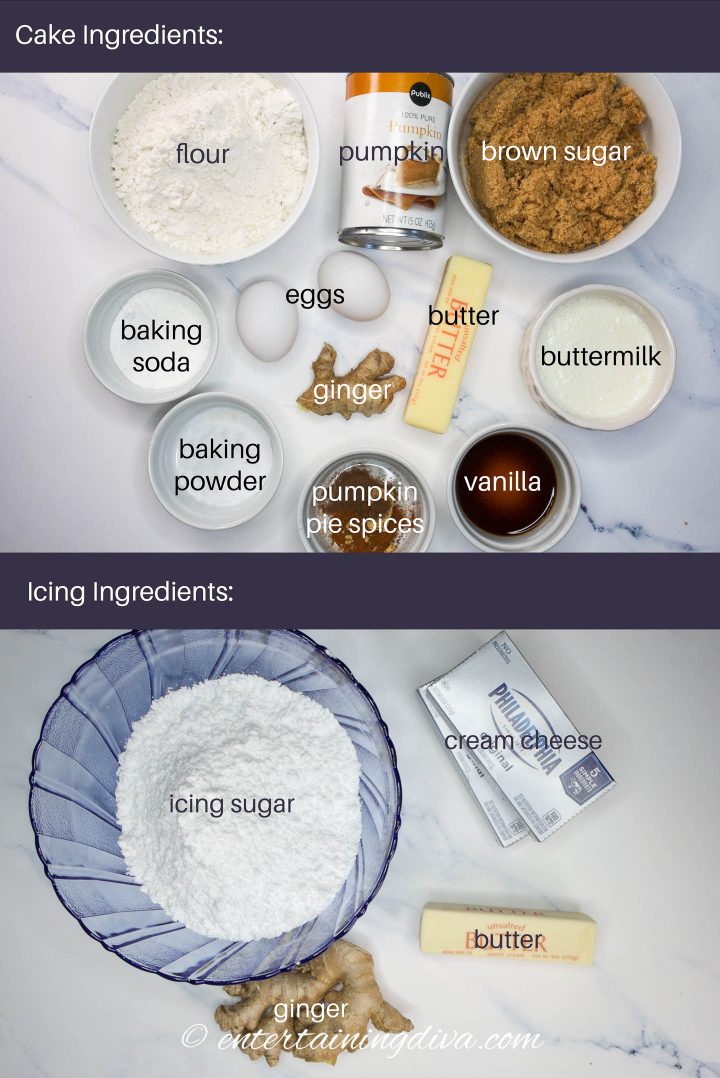 pumpkin spice cake and ginger cream cheese icing ingredients