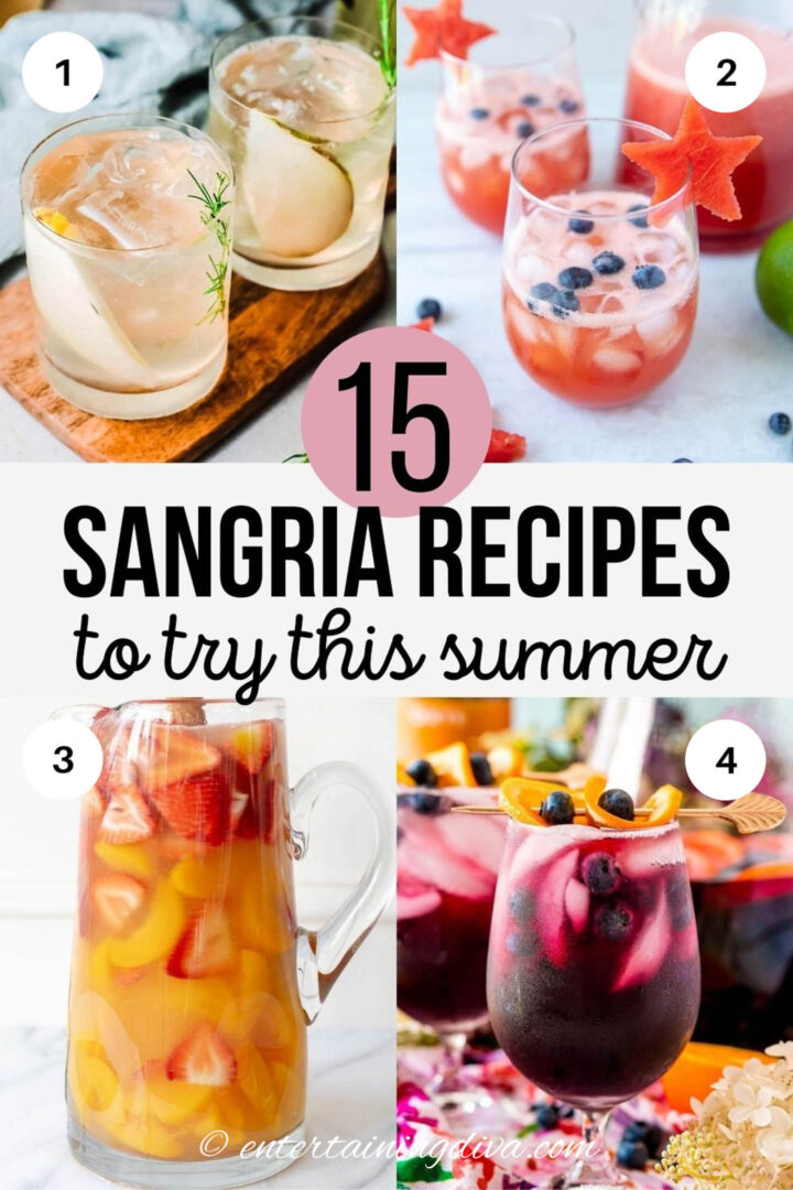 Pear sangria, watermelon sangria, peach sangria and blueberry sangria recipes