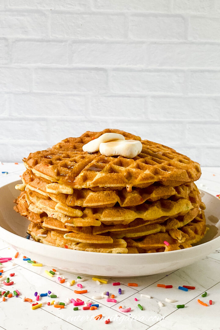 stack of waffles with butter