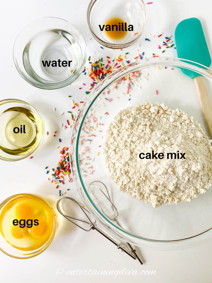 top view of ingredients for cake mix waffles