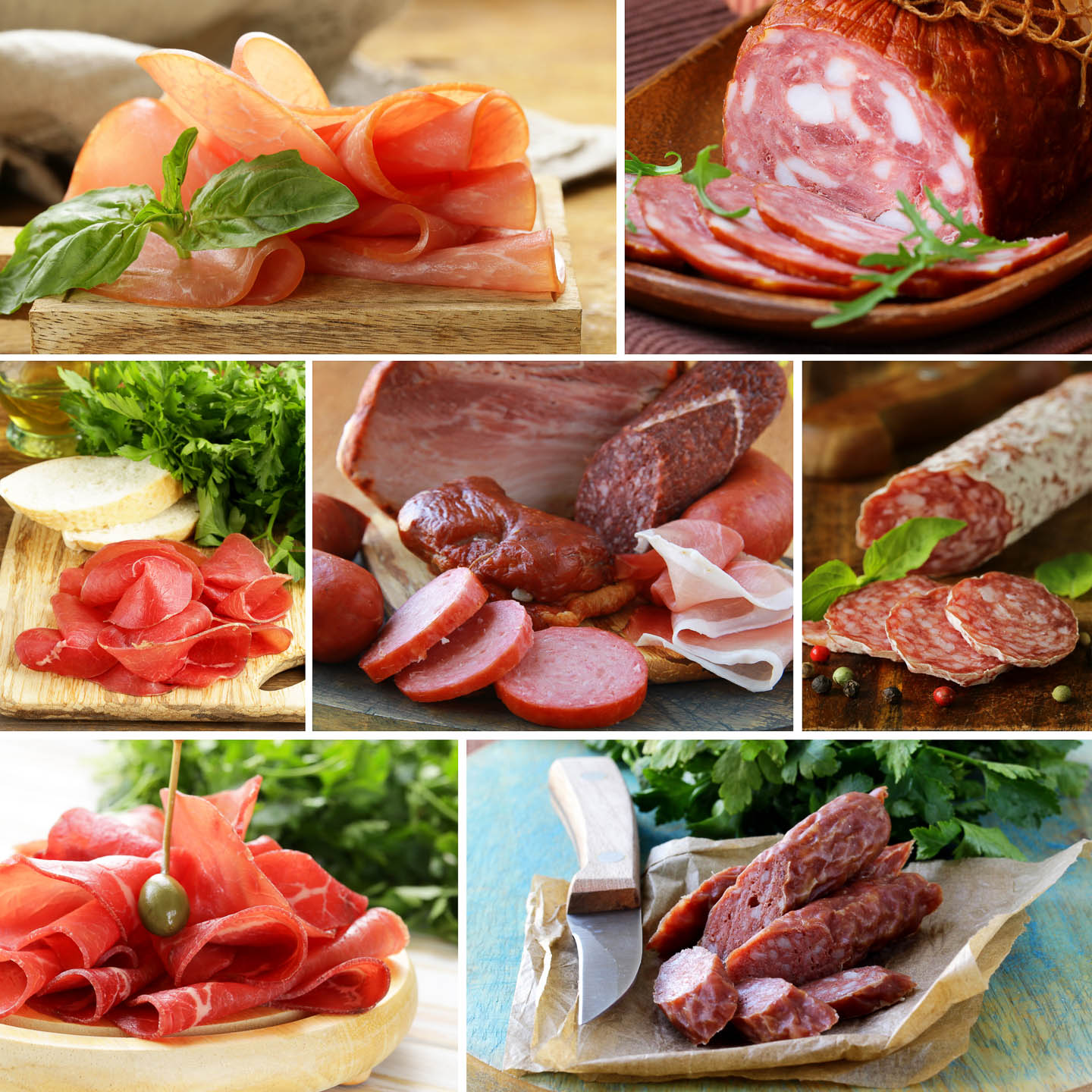 A collage of cured meats