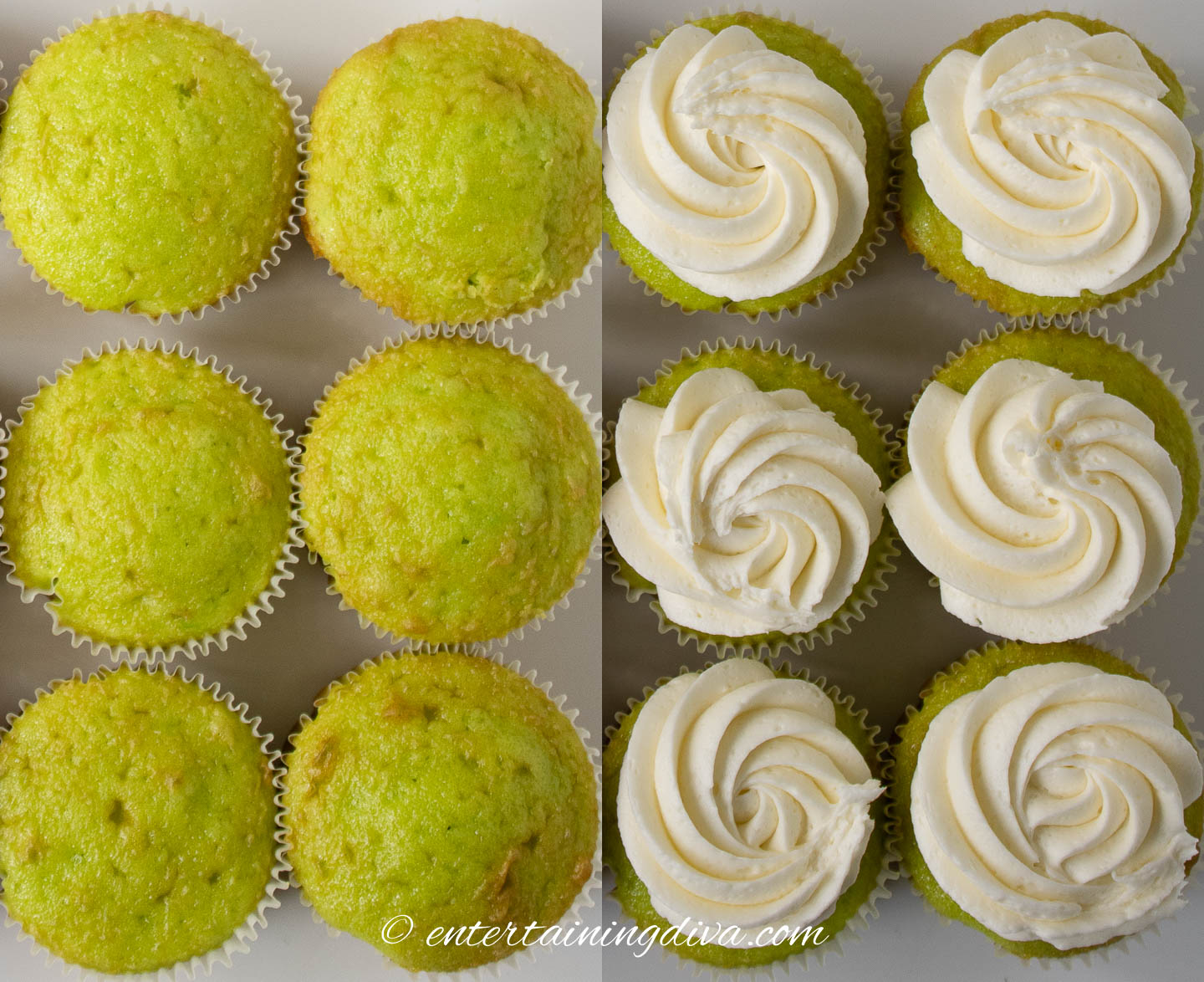 Plain cupcakes and cupcakes with white frosting