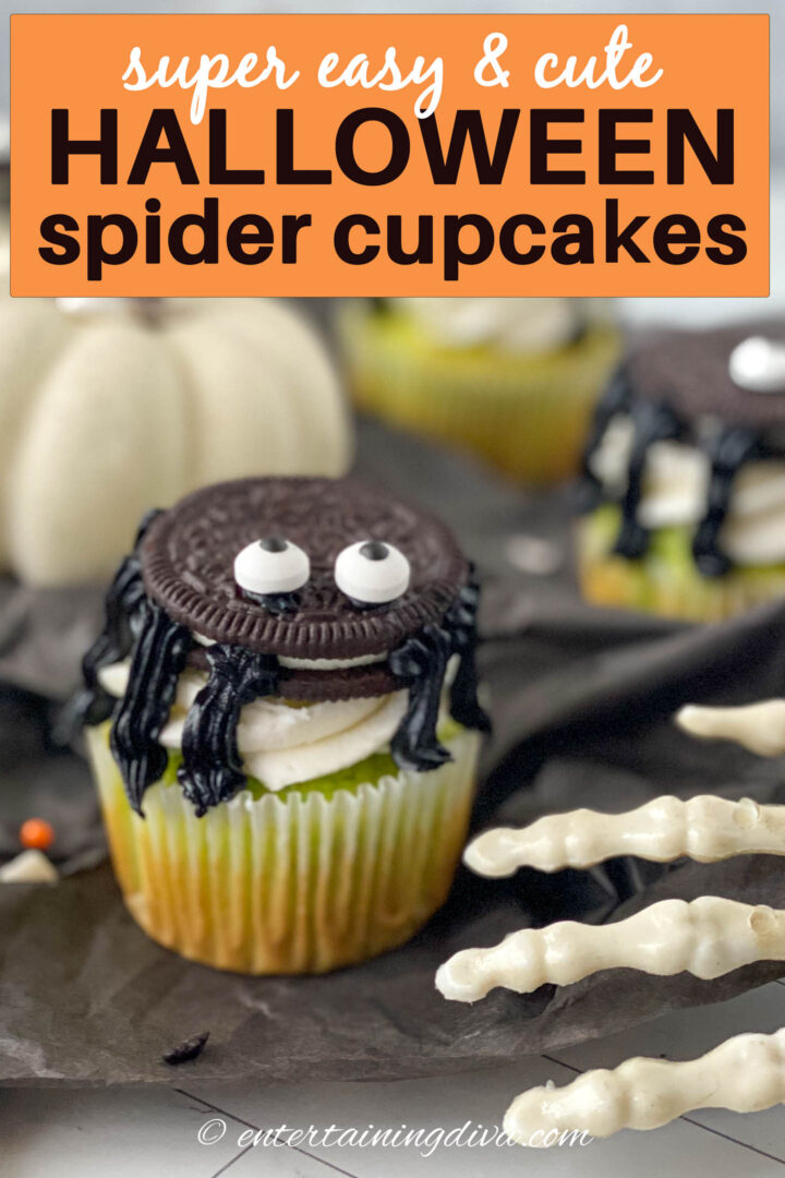 easy Halloween spider cupcakes with oreo cookies