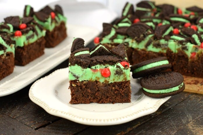 Mint and chocolate Grinch brownies