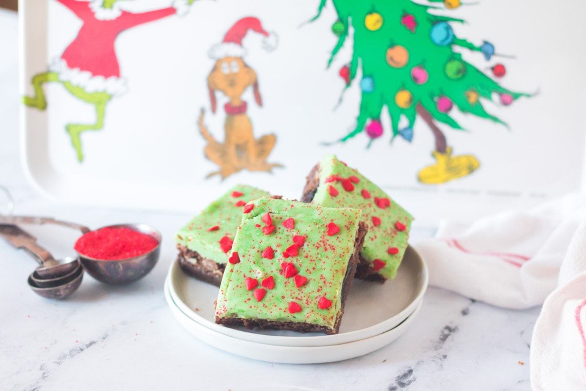 Grinch brownies with green frosting