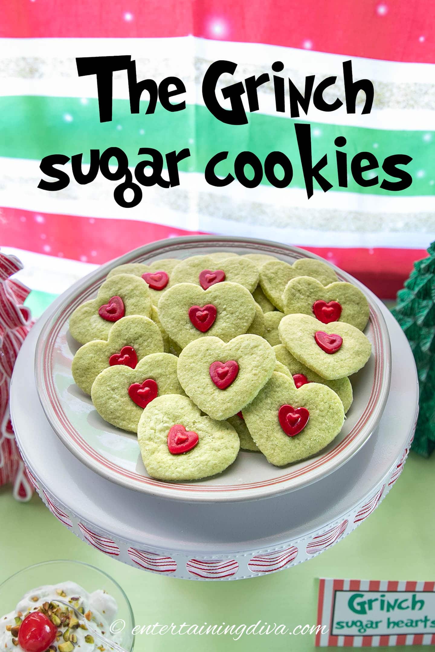 Easy green Grinch heart sugar cookies